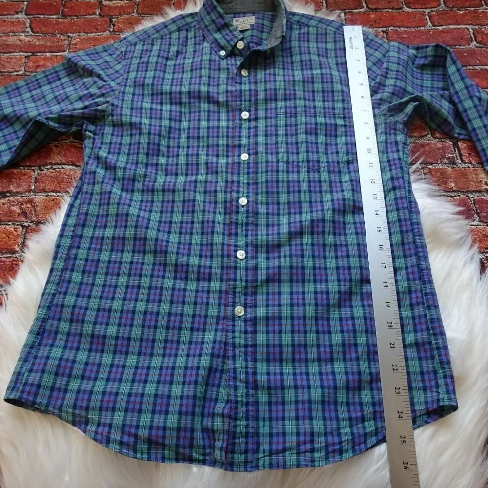 J. Crew Men's Button Down Shirt Top Long Sleeves Green Blue Multicolor Plaid S